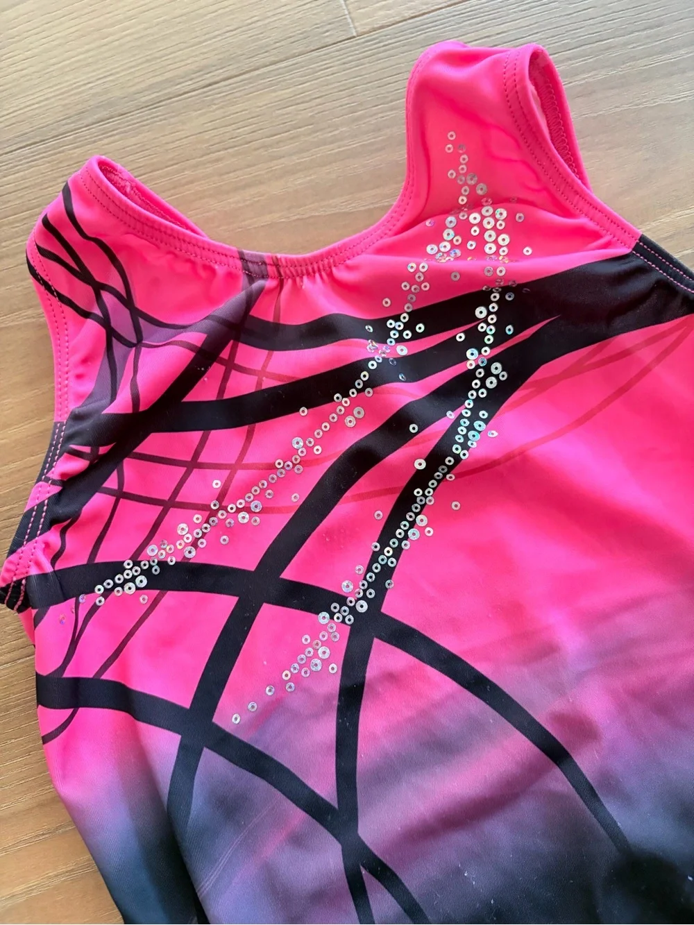 GK Pink to Black Gradient Girls' Gymnastics Leotard with Crystal Accents